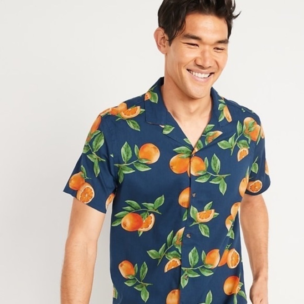 Old Navy Orange Print Short-Sleeve Button Shirt